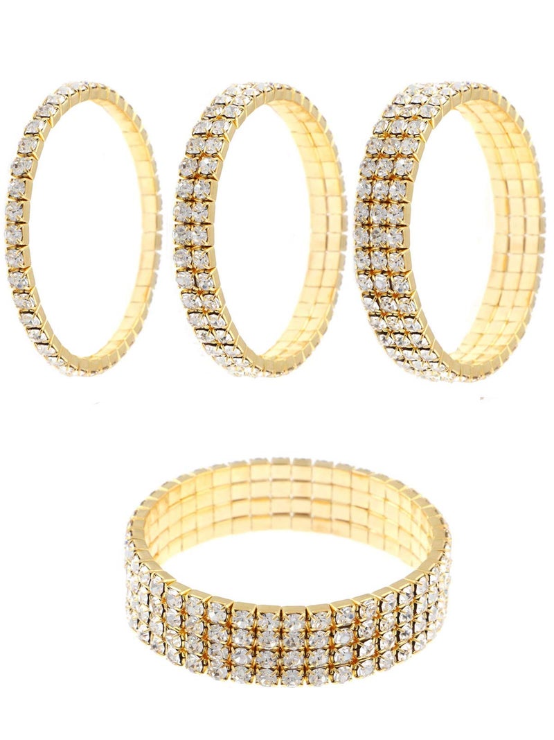 Zealmer Women's 1-4 Row Sparkle Rhinestone Stackable Stretch Bracelet Gold Tone - Image 1